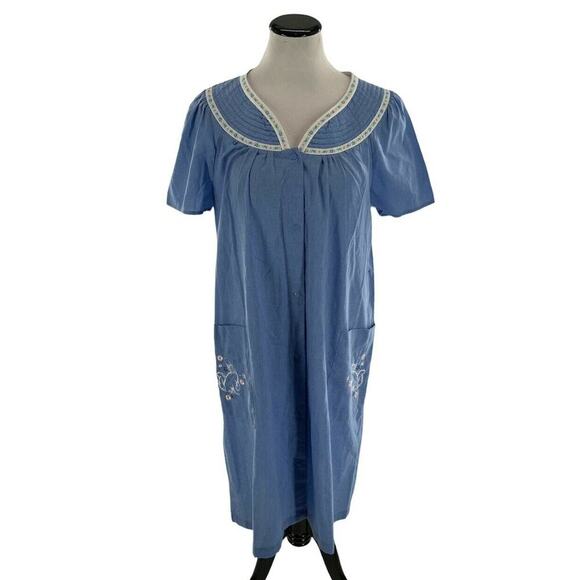 GS House Dress Womens Sz Medium Short Sleeve Snap Button Lightweight Duster Mumu - Picture 1 of 10